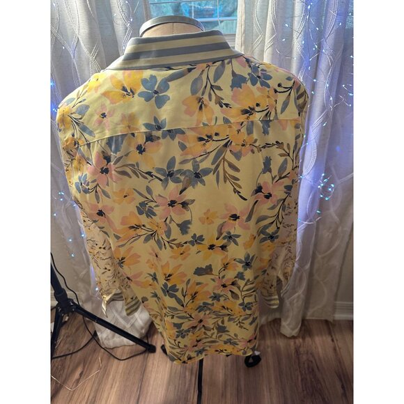 Coldwater Creek Woman’s XL Floral Button-Up Shirt Cotton Blouse Striped Collar - Picture 11 of 13